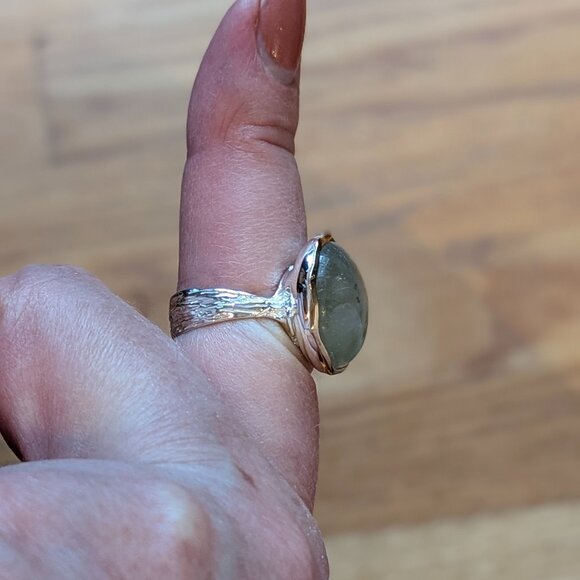 RING 18 ct Natural Prehnite 925 Size 8 - Picture 3 of 8